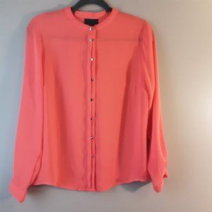 🌞 Worthington Coral Sheer Blouse | Silver Buttons, L